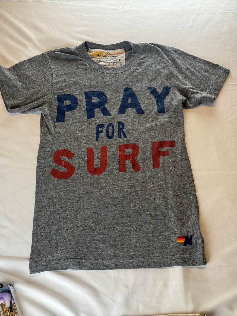 Aviator Nation Gray 'Pray for Surf' Short Sleeve Tee